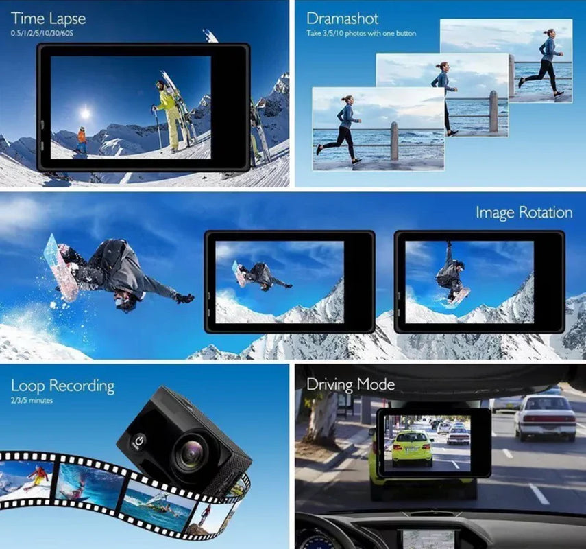 4K Waterproof Action Camera with 20 MP Resolution and 1080P HD Video Recording, 170° Wide Angle Lens