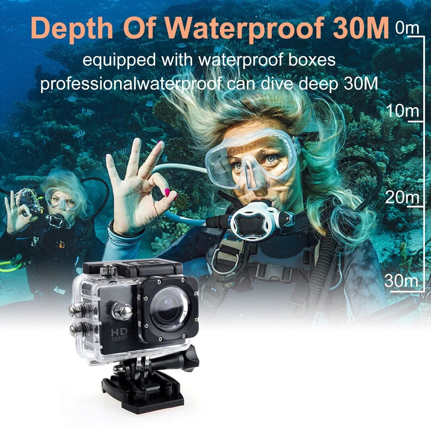 4K Waterproof Action Camera with 20 MP Resolution and 1080P HD Video Recording, 170° Wide Angle Lens