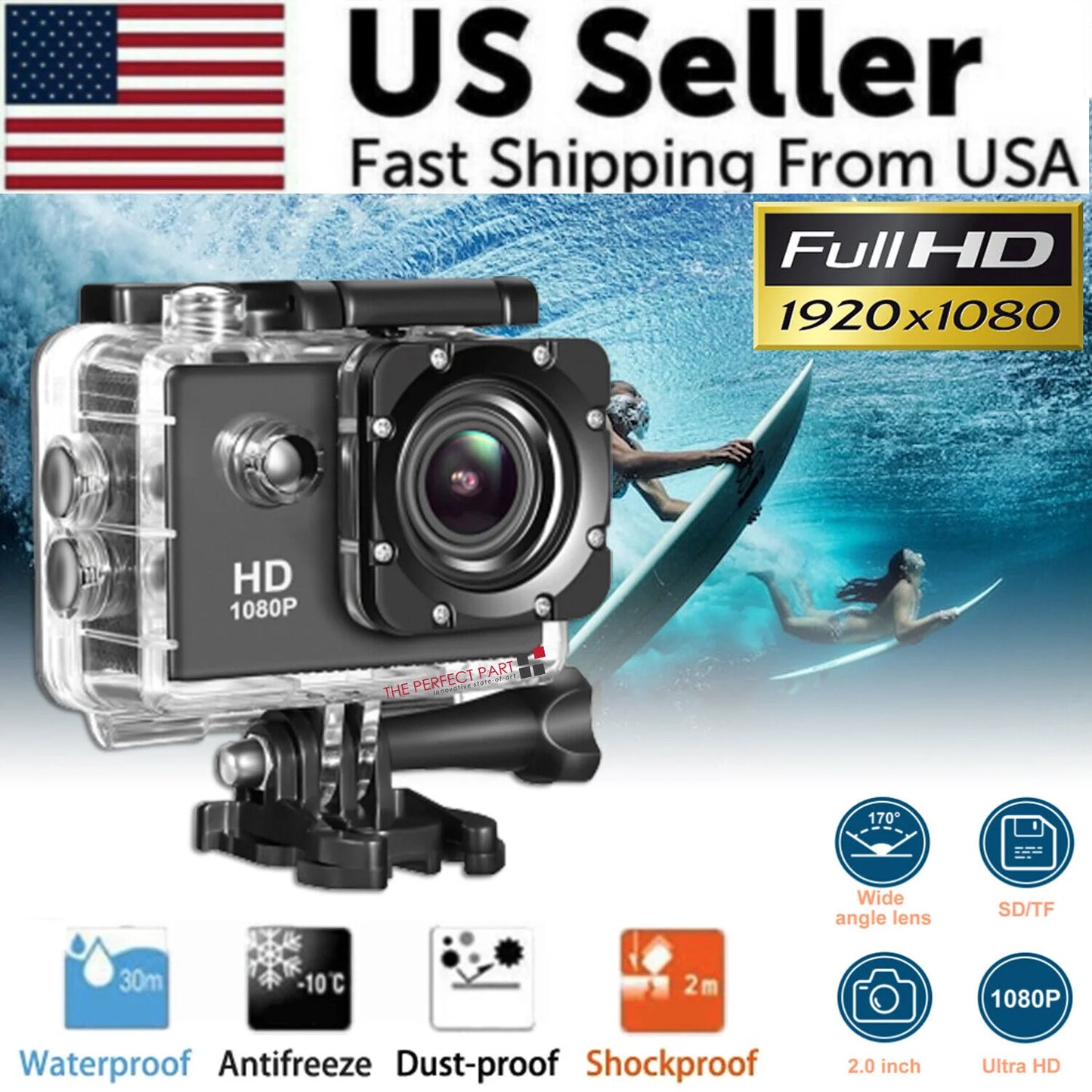 4K Waterproof Action Camera with 20 MP Resolution and 1080P HD Video Recording, 170° Wide Angle Lens