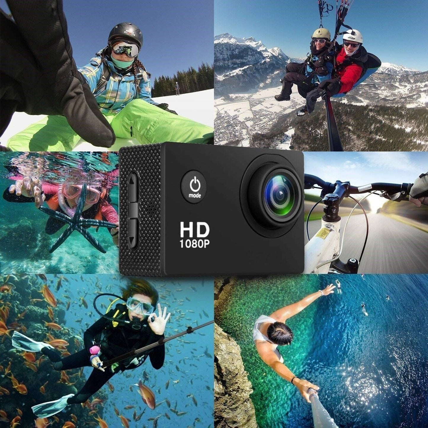 4K Waterproof Action Camera with 20 MP Resolution and 1080P HD Video Recording, 170° Wide Angle Lens