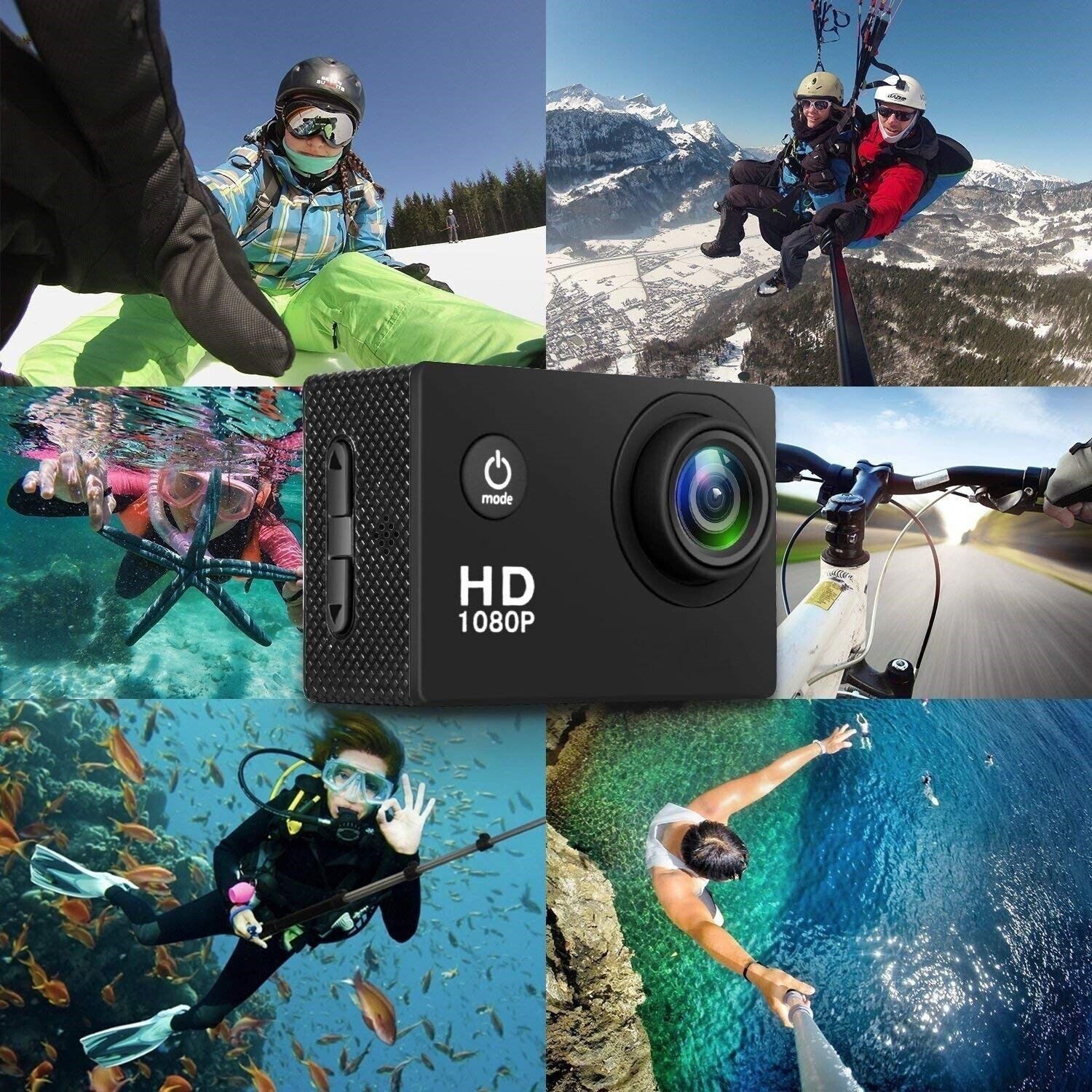 4K Waterproof Action Camera with 20 MP Resolution and 1080P HD Video Recording, 170° Wide Angle Lens