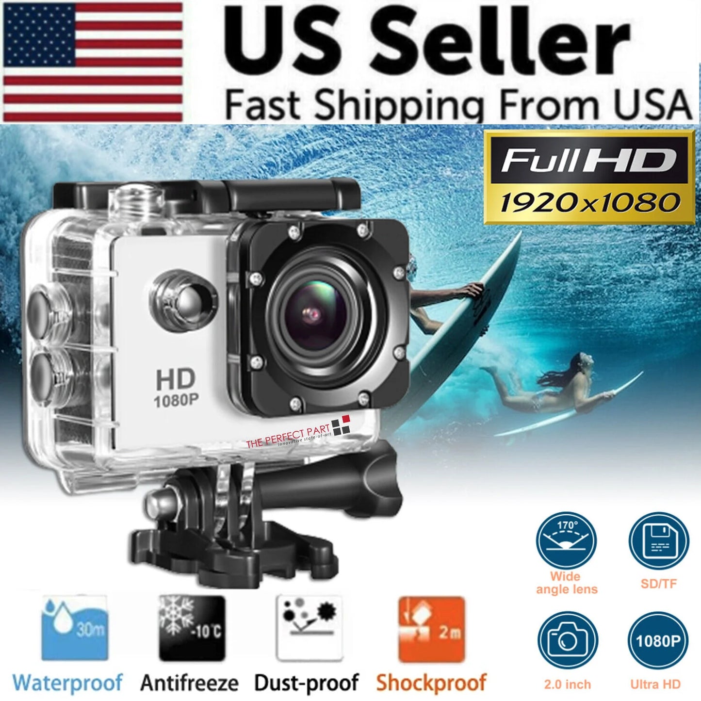 4K Waterproof Action Camera with 20 MP Resolution and 1080P HD Video Recording, 170° Wide Angle Lens