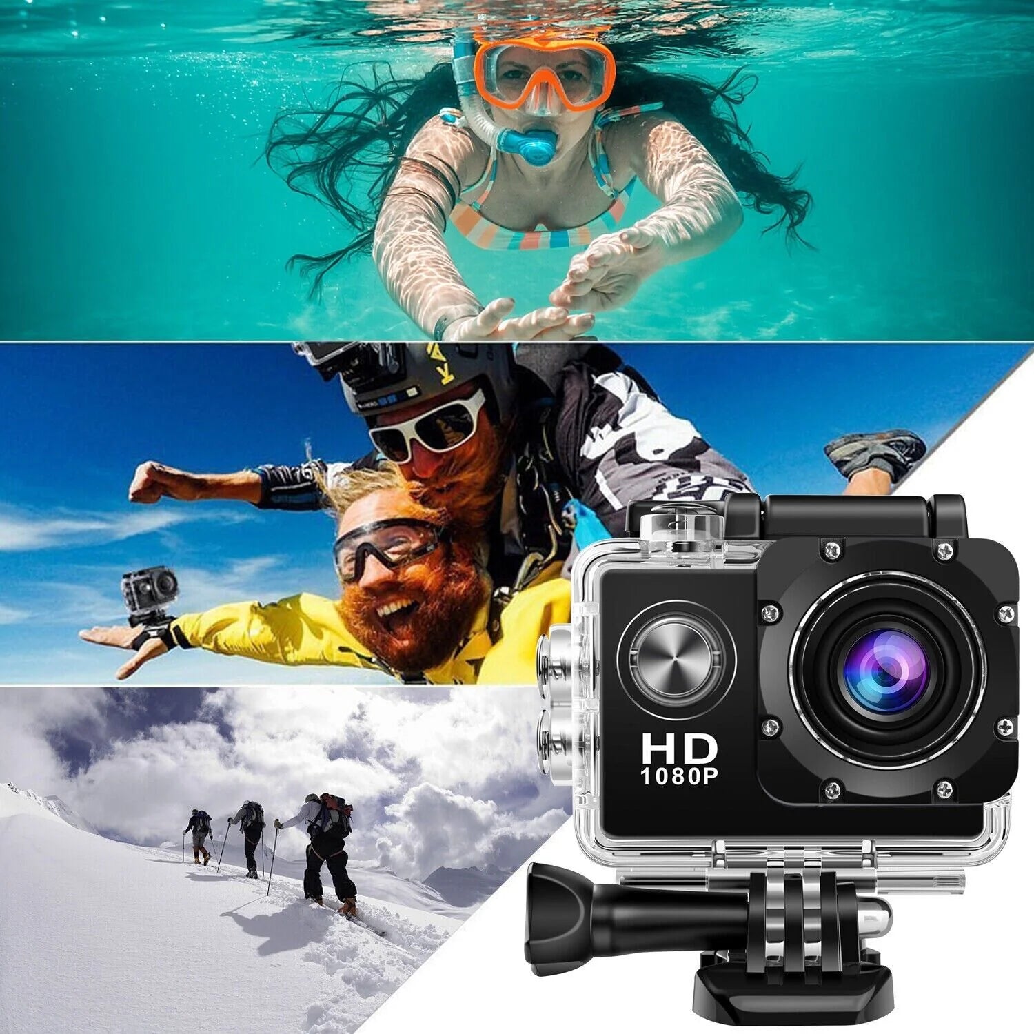 4K Waterproof Action Camera with 20 MP Resolution and 1080P HD Video Recording, 170° Wide Angle Lens